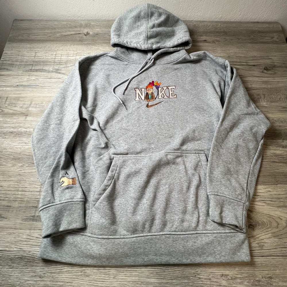 WEMB‎ Hoodie Mens XL Gray Disney Pixar UP Carl Fredricksen Mashup Custom Fleece
